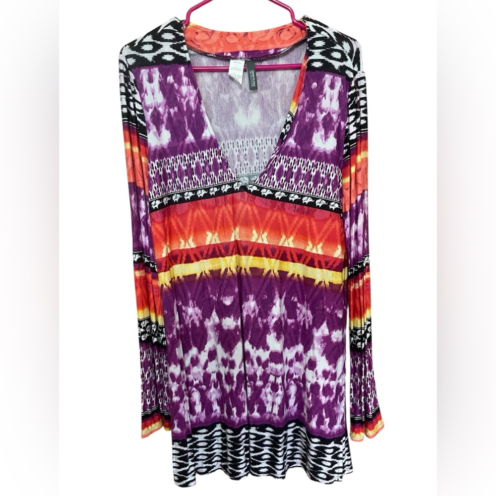 Kenneth Cole Purple and White Smocked Tunic